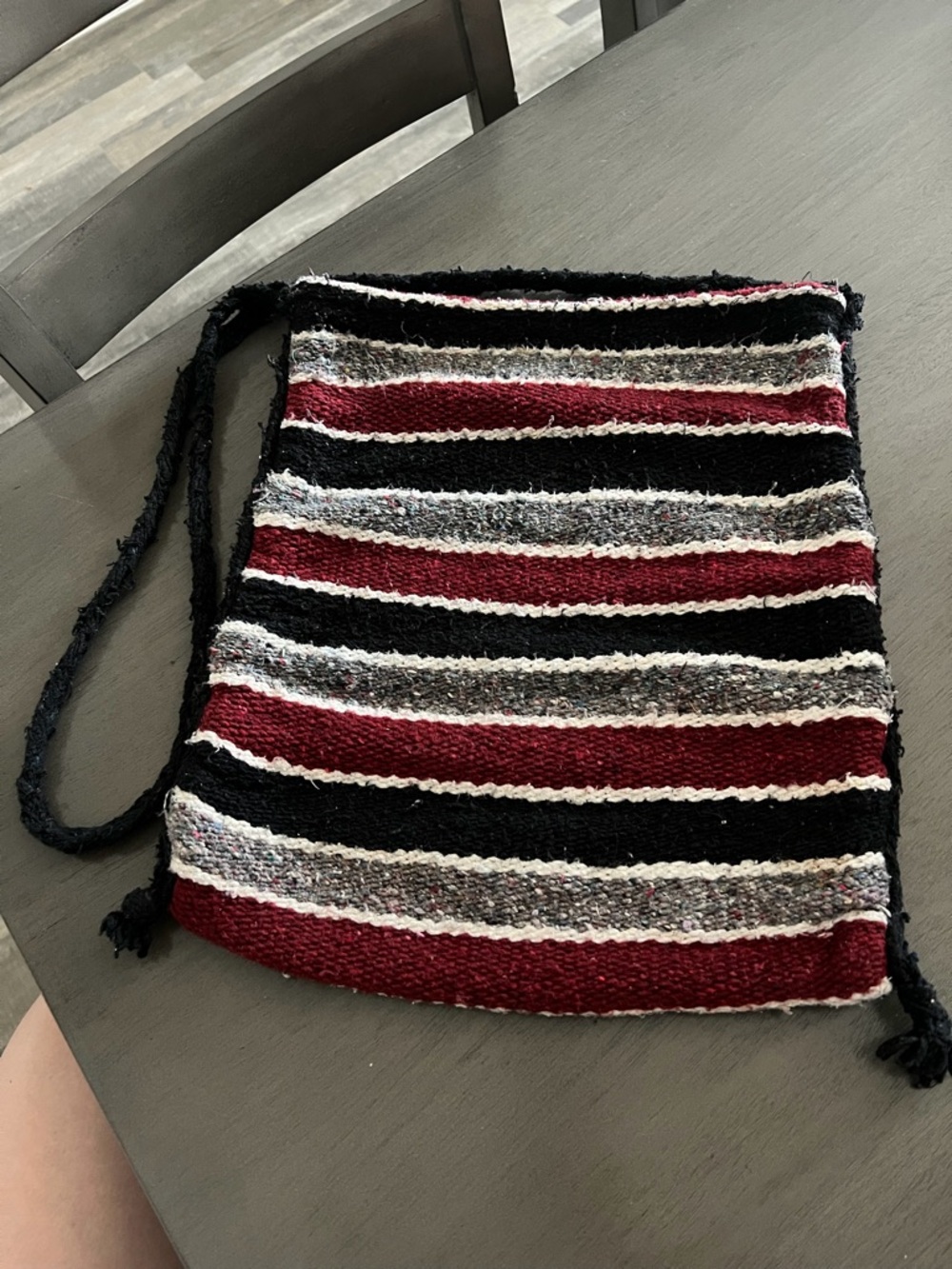 Striped Woven Crossbody Bag in Black, Red & Gray